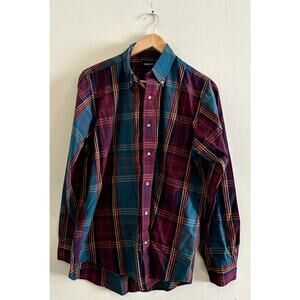 Vintage Maroon Red Blue Gant Foxhunt Plaid Button-down Shirt Men's Medium